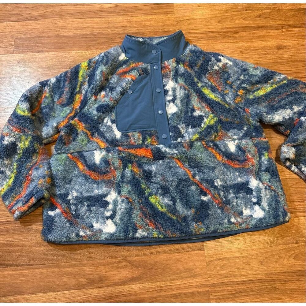 Livi Zip-Front Sherpa Sweater-Mix Pullover | Size 18/20